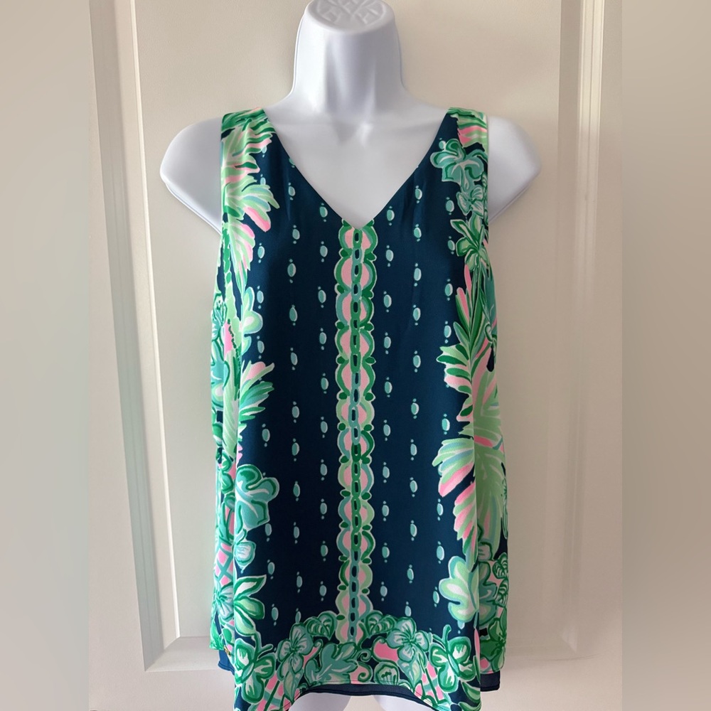 Lilly Pulitzer Blue and Green Sleeveless Reversible Tank Top